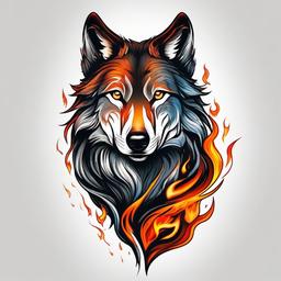 wolf fire tattoo  simple color tattoo,white background