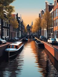 Amsterdam Canals sticker- Picturesque waterways in the Netherlands, , sticker vector art, minimalist design