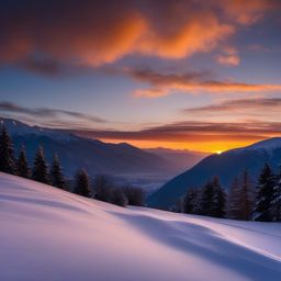 Winter Sunset Over the Mountains  background picture, close shot professional product  photography, natural lighting, canon lens, shot on dslr 64 megapixels sharp focus