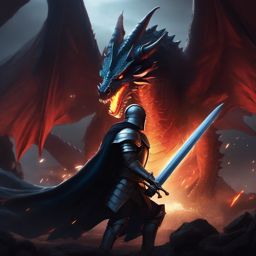 Resilient knight, in a dark medieval realm, confronting a formidable dragon in an epic showdown.  front facing ,centered portrait shot, cute anime color style, pfp, full face visible