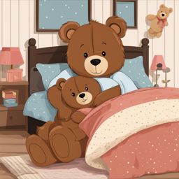 teddy bear clipart: snuggled with a child in a cozy bedroom. 