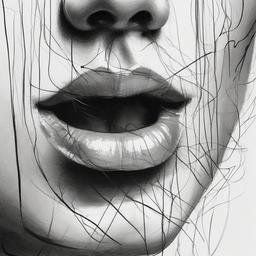 drawing of mouth  minimal rough scribbles,doodles,black and white