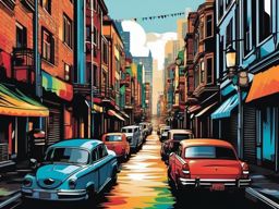 Cityscape Street Art sticker- Urban Canvas Beauty, , color sticker vector art