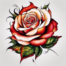 rose and fire tattoo  simple color tattoo,white background