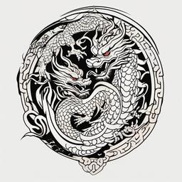 Chinese Dragon Zodiac Tattoo - Zodiac-themed tattoo featuring a Chinese dragon.  simple color tattoo,minimalist,white background