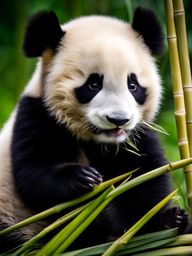 fluffy panda cub, munching contentedly on bamboo shoots. 