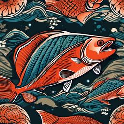 Tattoo Salmon-Bold and vibrant tattoo featuring a salmon, symbolizing determination, strength, and perseverance.  simple color vector tattoo