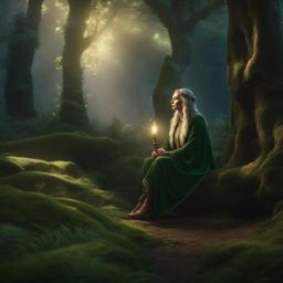 elf druid,erevan silverleaf,communing with ancient spirits,a mystical forest glade cinematic 8k, highly detailed,