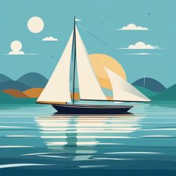 Sailboat Clipart - A sailboat sailing under a clear sky.  color vector clipart, minimal style
