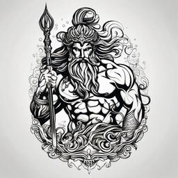 Tattoo Poseidon Greek God - Showcase the might and power of Poseidon, the Greek god of the sea, in a striking and visually impactful tattoo.  simple color tattoo, white background