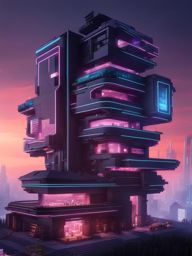 futuristic cyberpunk city with neon signs and holograms - minecraft house design ideas 