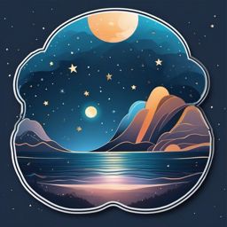 Starlit ocean sticker- Celestial reflections, , sticker vector art, minimalist design