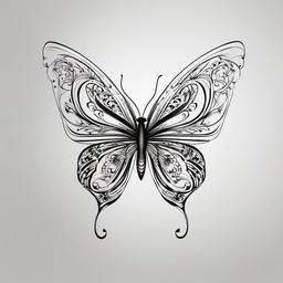 butterfly ribbon tattoo  simple color tattoo, minimal, white background