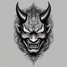 hannya black and grey tattoo  simple color tattoo,white background,minimal