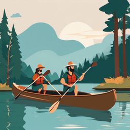 Canoeing Adventure clipart - Friends paddling a canoe on the lake., ,vector color clipart,minimal