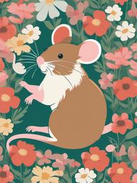 Mouse clipart - mouse running through a field of flowers  color,minimalist,vector clipart