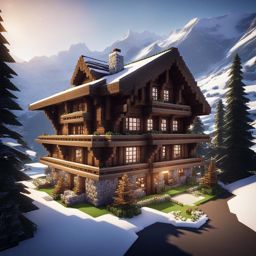 swiss chalet nestled in the snowy mountains - minecraft house design ideas 