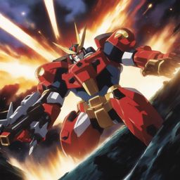 simon pilots the gurren lagann mecha against imposing enemy gunmen on the surface. 