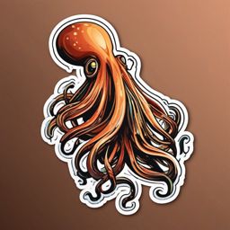 Squid Sticker - A mysterious squid with long, twisting tentacles, ,vector color sticker art,minimal