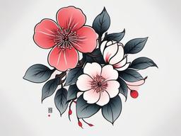 Irezumi Sakura - Artistic, traditional Japanese sakura.  simple color tattoo,white background,minimal