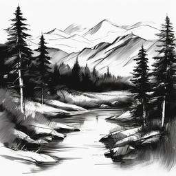 sketch of beautiful scenery  minimal rough sketch scribbles,doodles,black and white