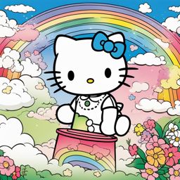 hello kitty coloring pages - hello kitty paints a beautiful rainbow in the sky. 