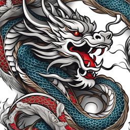 Chinese dragon tattoo, Tattoos featuring Chinese dragon imagery, symbolizing power and strength.  color, tattoo style pattern, clean white background