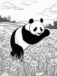 Panda Coloring Pages - Panda dancing in a field of daisies  simple coloring pages