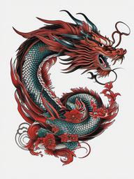 Dragon Japanese Tattoo Designs - Japanese-inspired dragon tattoo designs, blending cultural elements.  simple color tattoo,minimalist,white background
