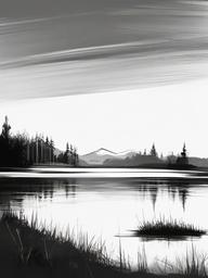 sketch of a lake  minimal rough sketch scribbles,doodles,black and white