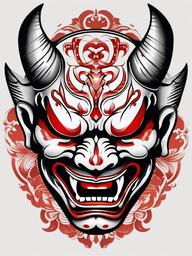 Hannya Mask Traditional Tattoo - A traditional take on the Hannya mask, capturing its cultural and symbolic significance.  simple color tattoo,white background,minimal