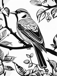 bird clipart black and white - perched on a branch and singing. 