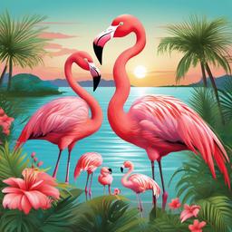 Flamingo clipart - flamingo family by the water  