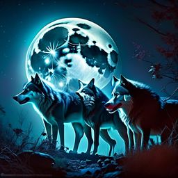 werewolves transforming into their wolf-like state beneath the eerie glow of a full moon. 