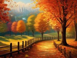 Fall Wallpaper - Warm Autumn Foliage in the Park wallpaper splash art, vibrant colors, intricate patterns