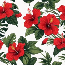 Hibiscus Clip Art - A tropical red hibiscus flower in full bloom,  color vector clipart, minimal style