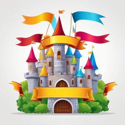 Cartoon castle with colorful banners clipart.  vector style illustration, white background