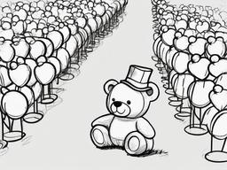 drawing of a teddy bear in a parade  minimal rough sketch scribbles,doodles,black and white