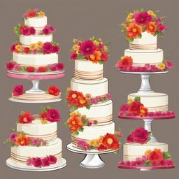 Cake clipart - multi-tiered wedding cake with flowers  