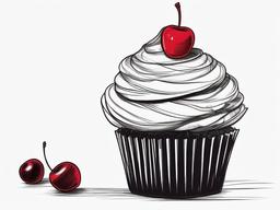 drawing of a cupcake with a cherry on top  minimal rough sketch scribbles,doodles,black and white