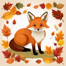 Fox clipart - fox with autumn leaves around it  