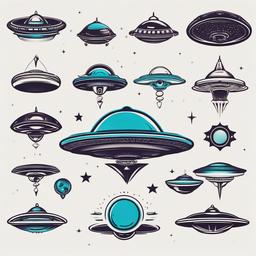 UFO Tattoos Small - Embrace subtlety with small and delightful UFO-themed tattoos.  simple color tattoo,vector style,white background