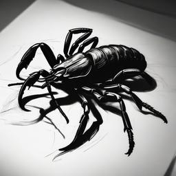 drawing of a scorpion in a shadowy environment  minimal rough sketch scribbles,doodles,black and white