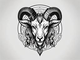 Goat Devil Tattoo - A tattoo featuring a goat with devilish attributes or symbolism.  simple color tattoo design,white background