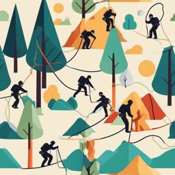 Mountain Climbing Rope Teamwork Clipart - Climbers using teamwork with ropes.  color vector clipart, minimal style