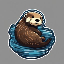 Sea Otter Sticker - A sea otter floating on its back, ,vector color sticker art,minimal