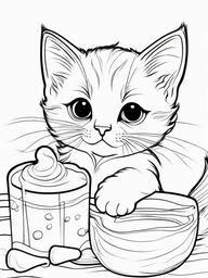 Kitten with Milk Coloring Pages - Adorable Baby Cat Drinking Milk  minimal black outline printable sheet, coloring page