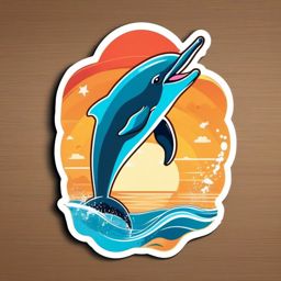 Dolphin Sticker - A playful dolphin leaping out of the water, ,vector color sticker art,minimal