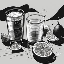 drawing of lemonade  minimal rough scribbles,doodles,black and white