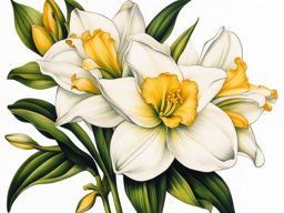 Jonquil flower tattoo, Tattoos inspired by the vibrant and fragrant jonquil flower.  vivid colors, white background, tattoo design